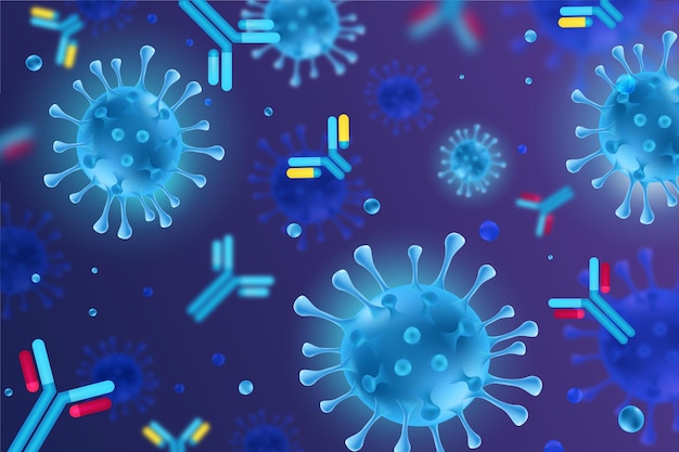 Free Vector virus particles interacting with antibody molecules background