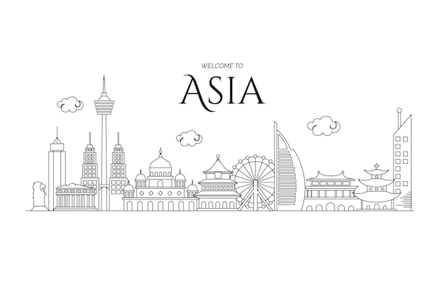 Visit asia outline landmarks skyline