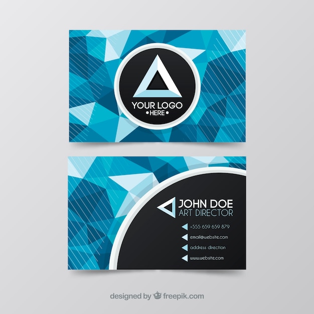 Visiting card with blue polygonal shapes