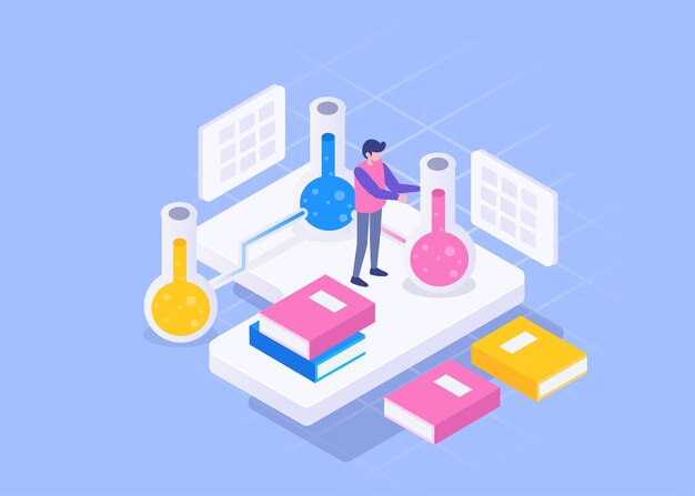 Visual young medical man working in Lab of the hospital, medical and healthy concept, Isometric   illustration