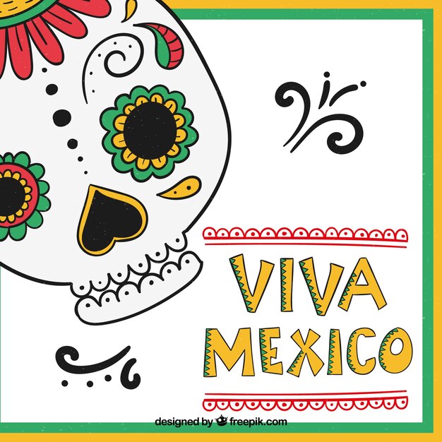 Viva mexico lettering background with skull