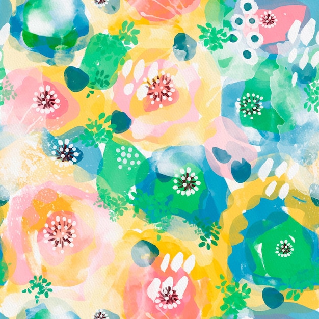 Free vector vivid colors on crowded abstract watercolor seamless pattern