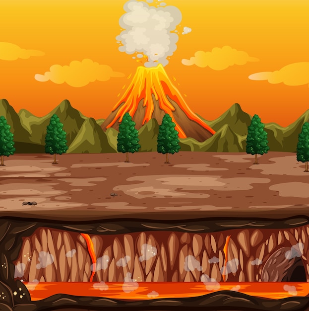 Free vector volcanic eruption outdoor scene illustration