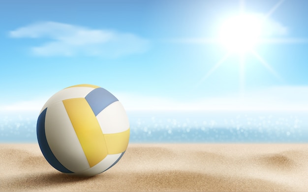 Volleyball ball on sandy beach illustration, vector