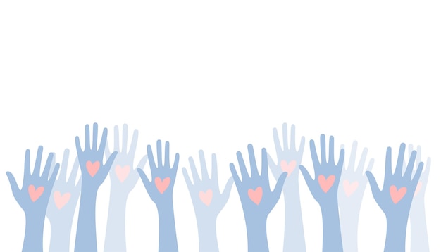 Free Vector volunteers team raised up hands with love heart design vector