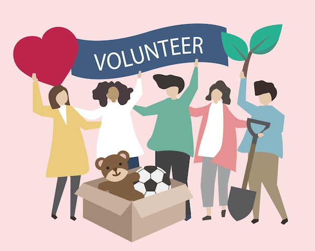 Free Vector volunteers with charity icons illustration