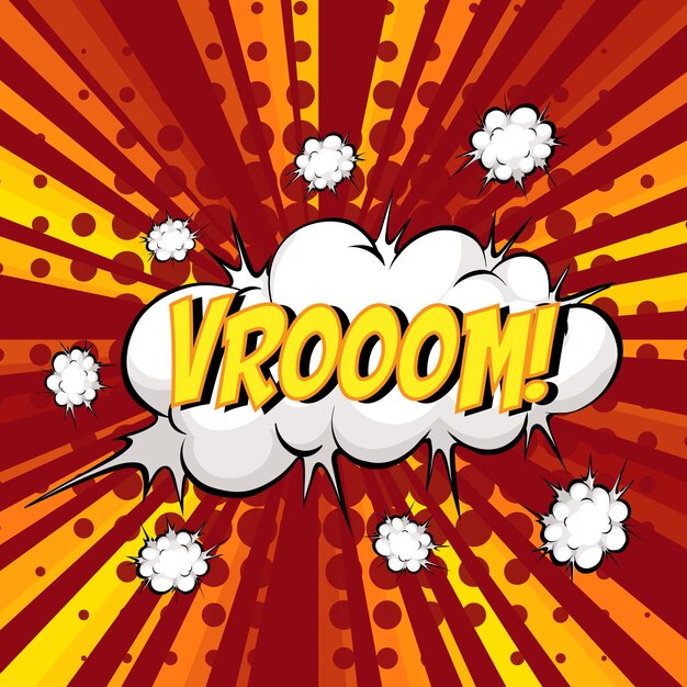 VROOM wording comic speech bubble on burst