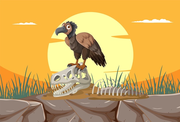 Free vector vulture perched on desert bones