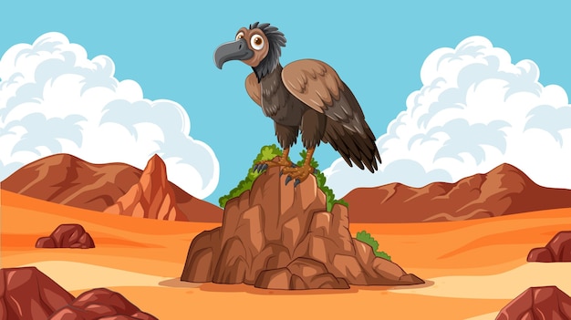 Vulture Perched on Desert Outcrop