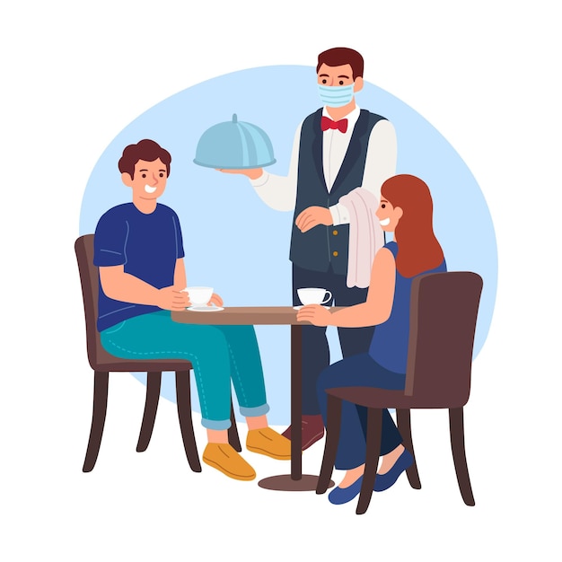 Free Vector waiter wearing face mask and serving