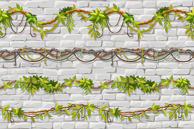 Free vector wall and borders branches liana ivy brickwork and plants jungle