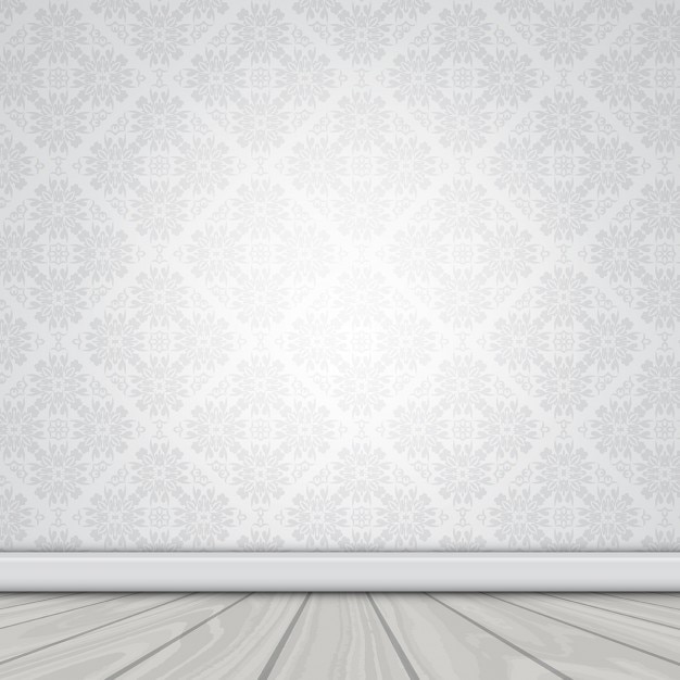 Free Vector wall with damask wallpaper and wooden floor