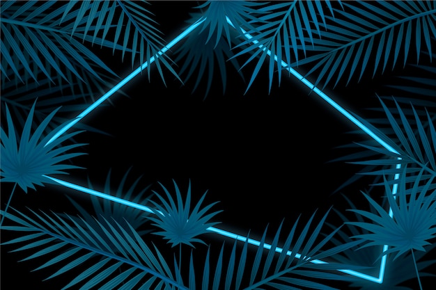 Free Vector wallpaper with realistic leaves with neon frame theme