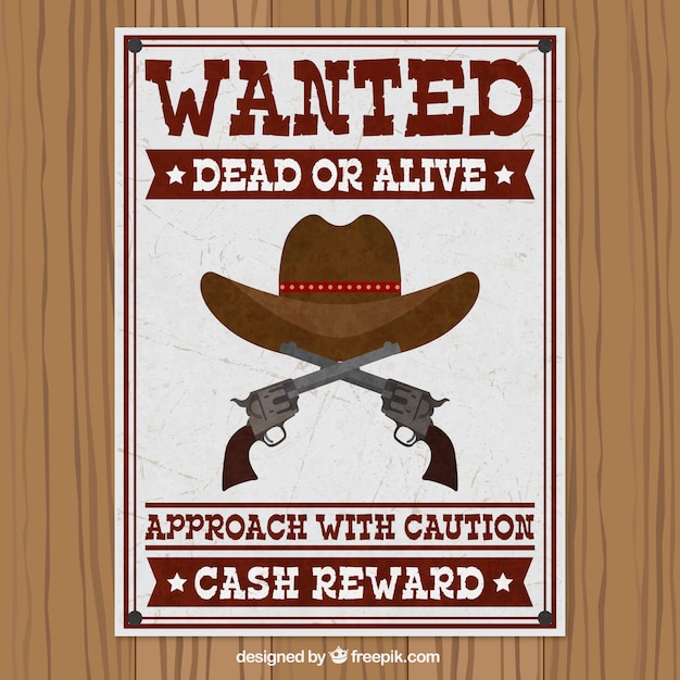 Free Vector wanted poster with hat and pistols