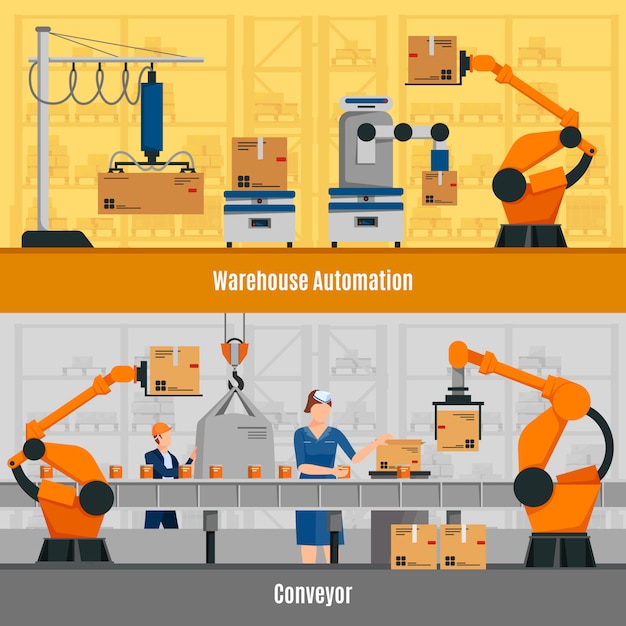 Free vector warehouse automation banners set