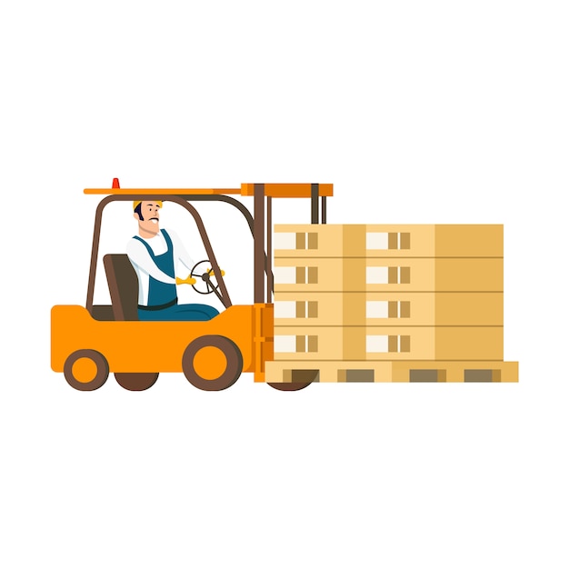 Free Vector warehouse character driving forklift car with box