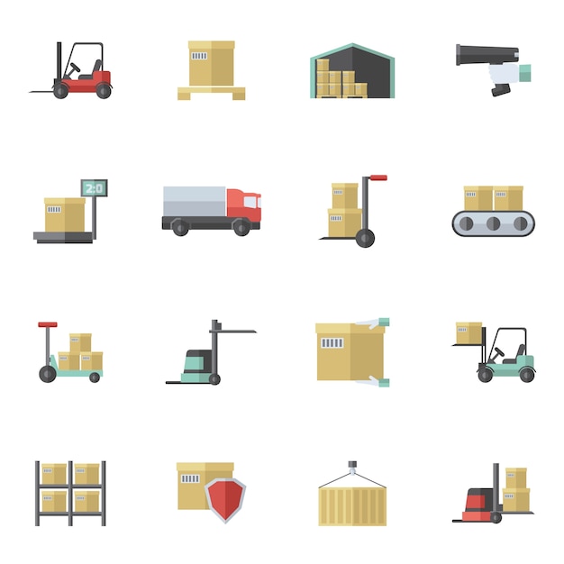 Warehouse Icons Flat Set