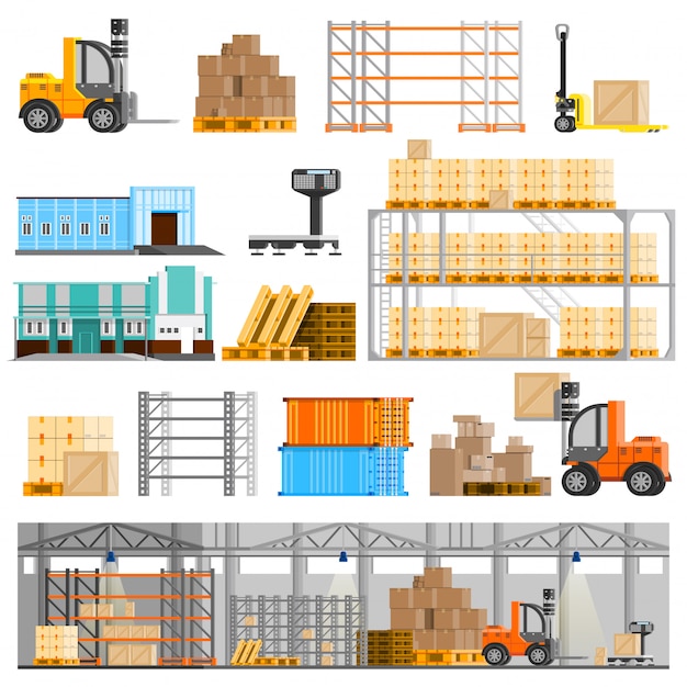 Free Vector  warehouse icons set 