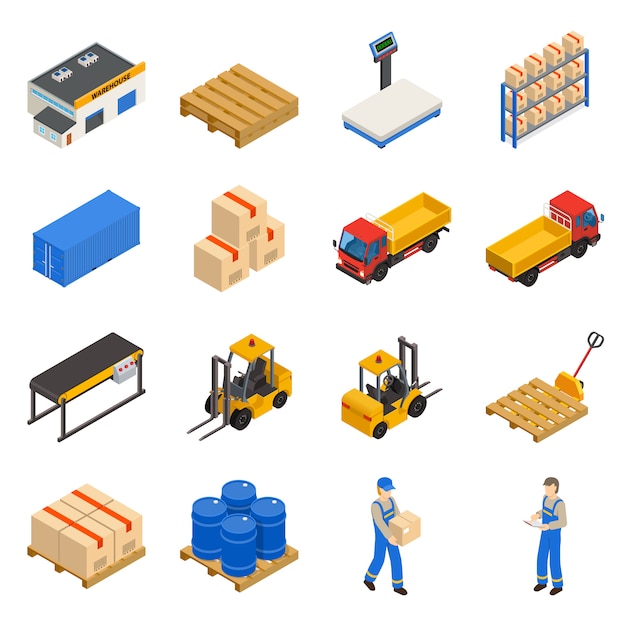 Warehouse Isometric Decorative Icons Set