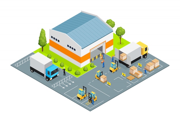 Free Vector warehouse outside view isometric 