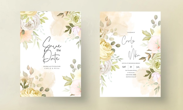 warm autumn fall floral wedding invitation card template