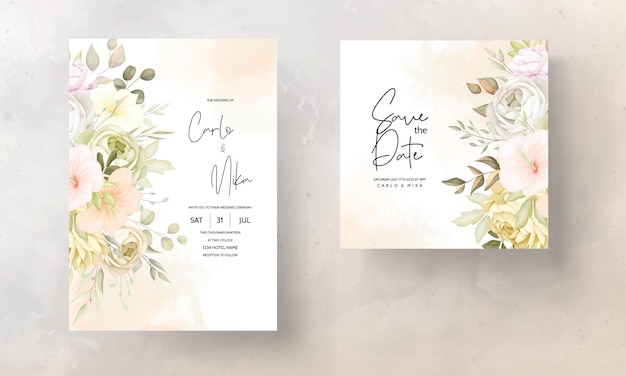 warm autumn fall floral wedding invitation card template