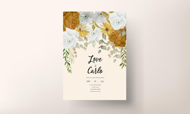 warm autumn flower wedding invitation card