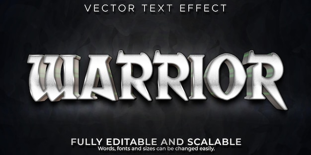 Warrior editable text effect, metallic and shiny text style