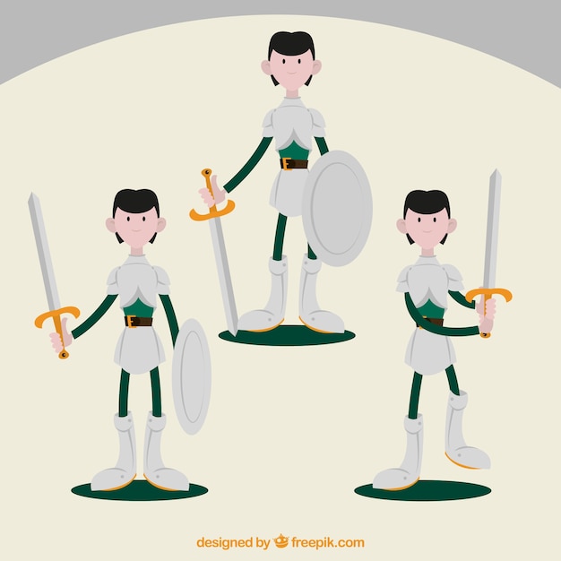 Free Vector warrior with sword in different positions