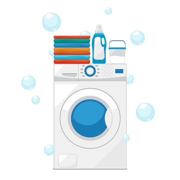 Washing machine illustration with bubbles