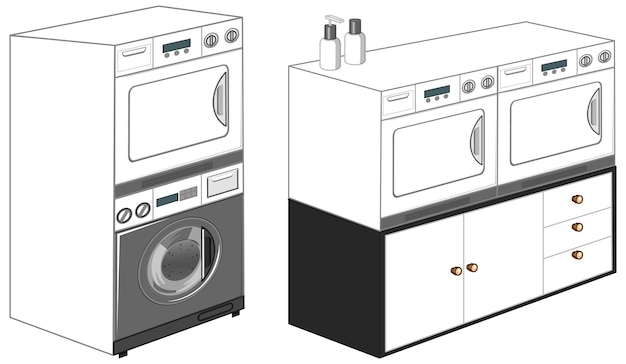 Free Vector washing machines with laundry machine isolated on white background