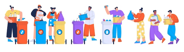 Free Vector waste segregation with people sorting trash