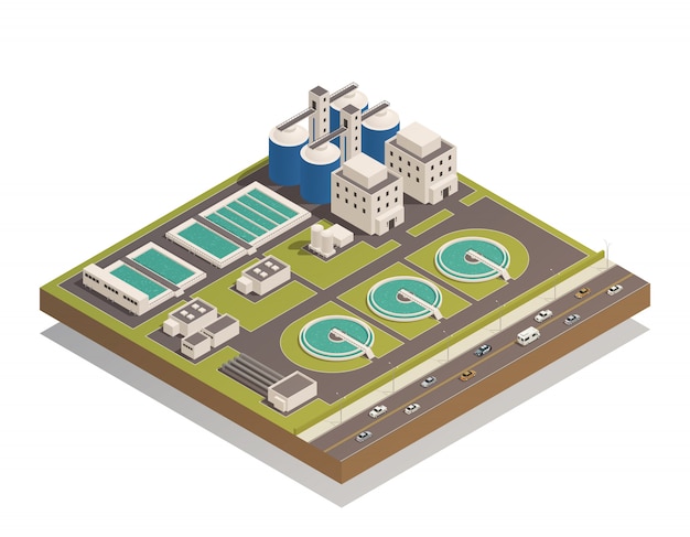 Waste Water Cleaning Isometric Composition  