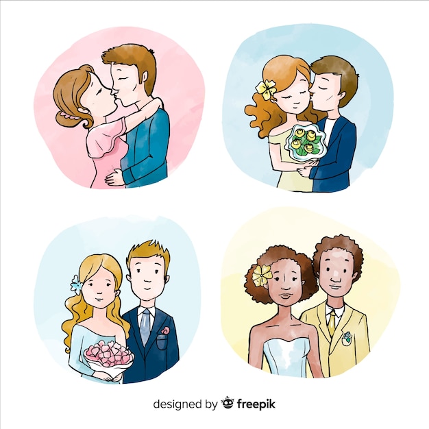 Free vector watecolor wedding couple collection