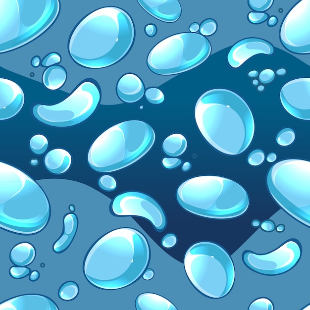 Water bubbles seamless pattern in cartoon style. Water liquid, clean wet, shiny and fresh aqua