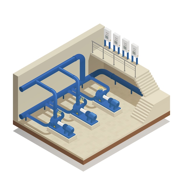 Water Cleaning System Isometric Composition