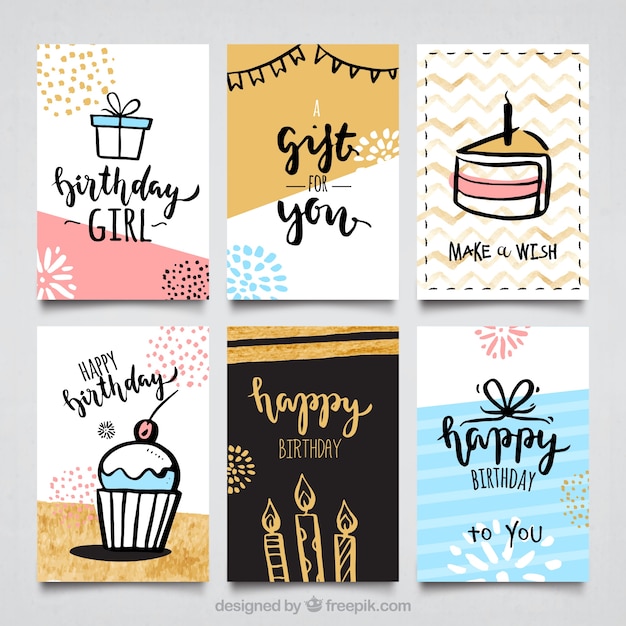 Free Vector water color birthday cards collectio