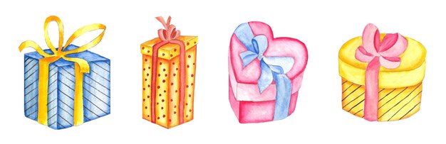 Free vector water color blue color and pink color gift box