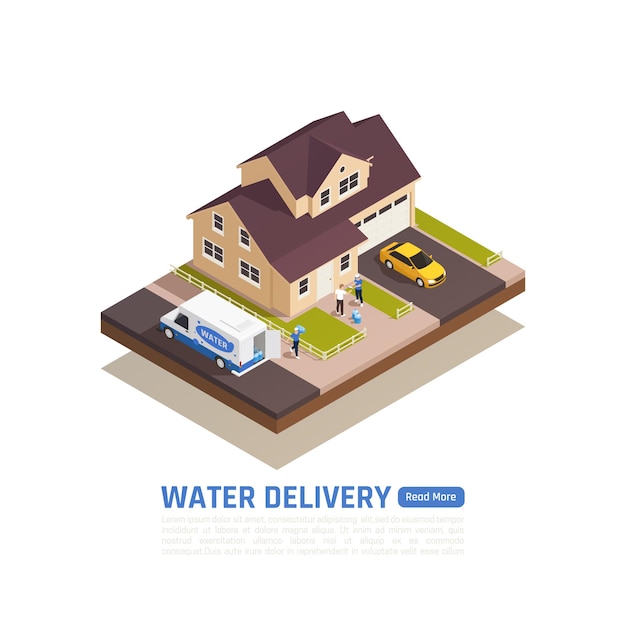 Water delivery isometric with outdoor view of private house