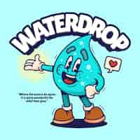 Free vector water drop cute trendy retro cartoon vector hand drawn