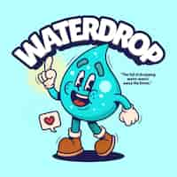 Free vector water drop cute trendy retro cartoon vector hand drawn