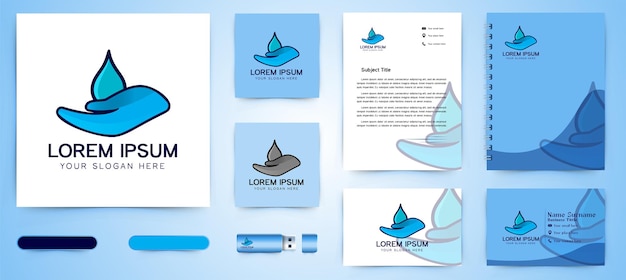 Free Vector water drop and hand, care logo and business card branding template designs inspiration isolated on white background