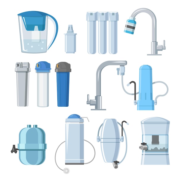 Free vector water filters and mineral filtration systems set