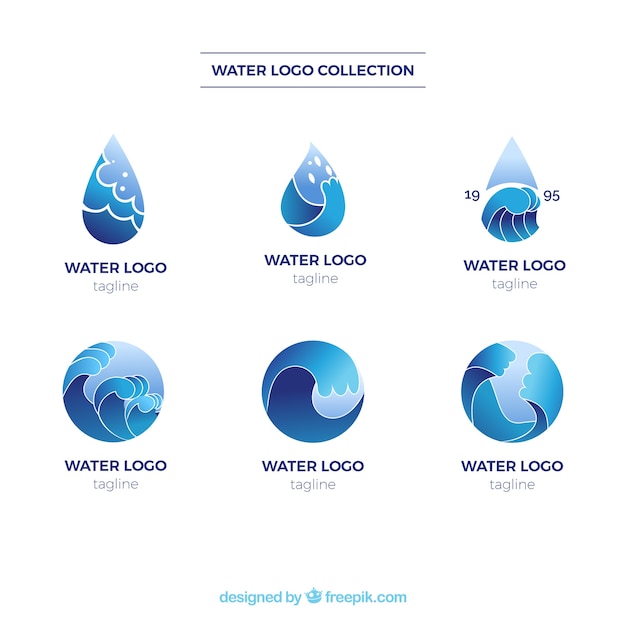 Water logos collection for companies in flat style