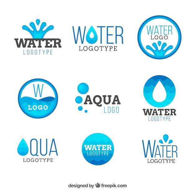 Water logos collection for companies in flat style