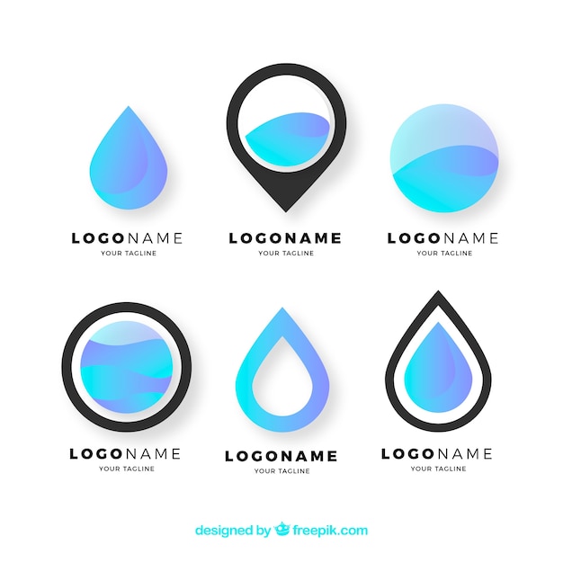 Water logos collection for companies in flat style