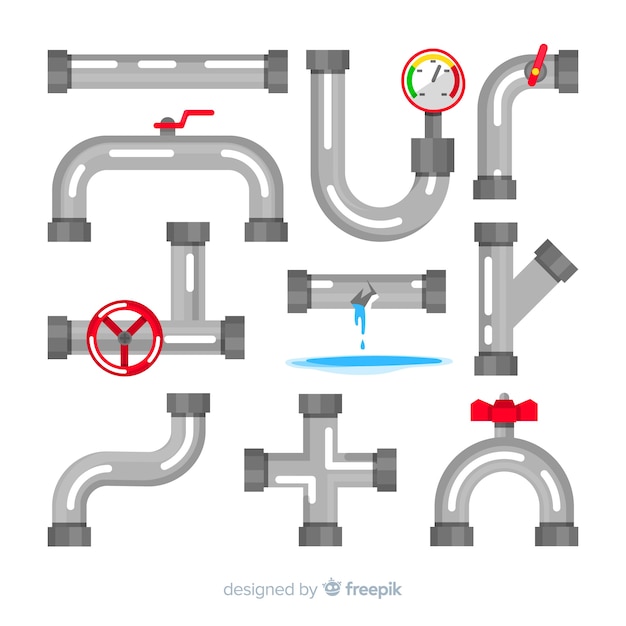 Water pipes collection in flat design