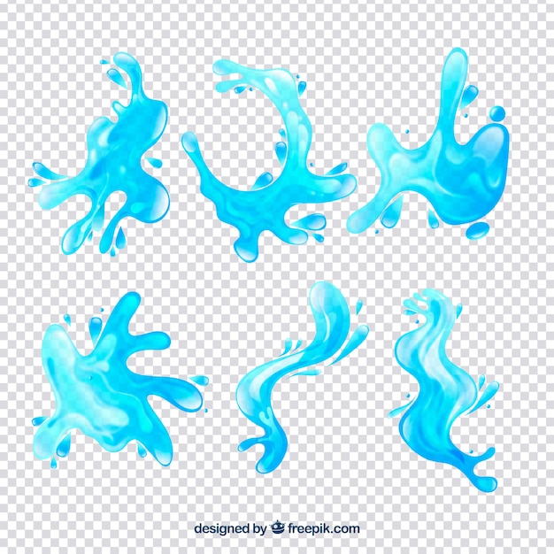 Water splash collection in realistic style without background 