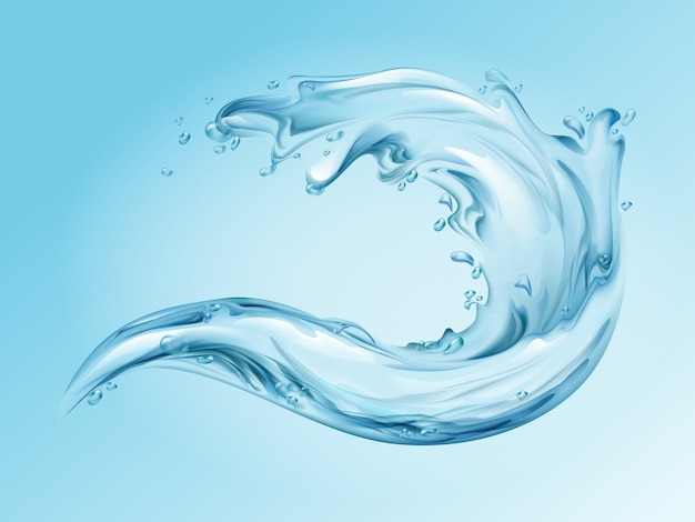 Free vector water splash realistic illustration of 3d water wave with blue clear transparent effect