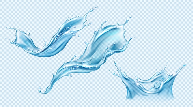 Water splash set. Aqua liquid dynamic motion.